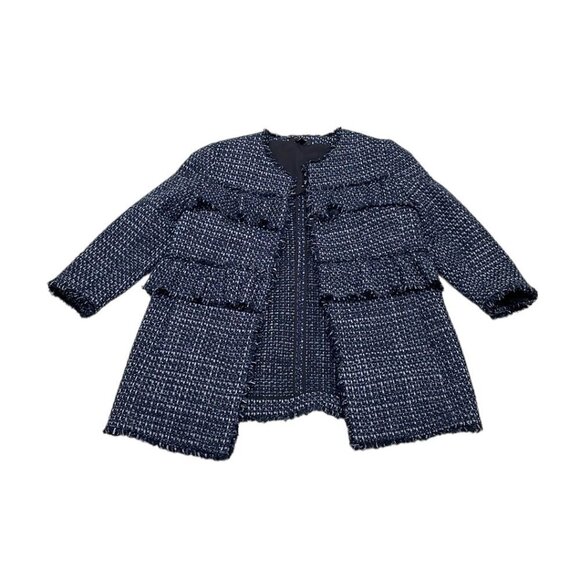 Ann Taylor Petite Jacket Coat Open Front Fringe Blue Gray Size Large Petite LP - Picture 4 of 17